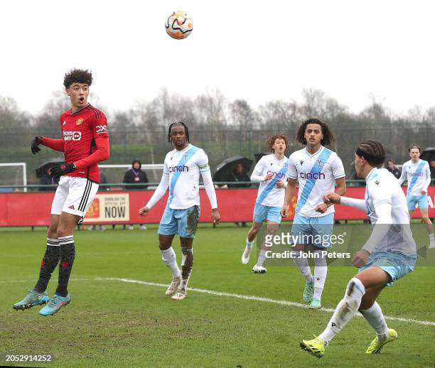 Ethan Wheatley of Manchester United U18s in action during the U18 Premier League match between Manchester United U18s and Crystal Palace U18s at...