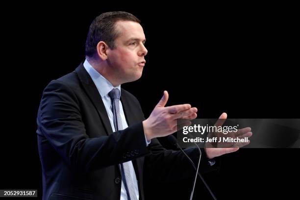 Scottish Conservative Party leader Douglas Ross speaks during the Scottish Conservative conference at the P&J Live on March 02, 2024 in Aberdeen,...