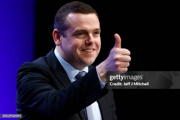 Scottish Conservative Party leader Douglas Ross speaks during the Scottish Conservative conference at the P&J Live on March 02, 2024 in Aberdeen,...