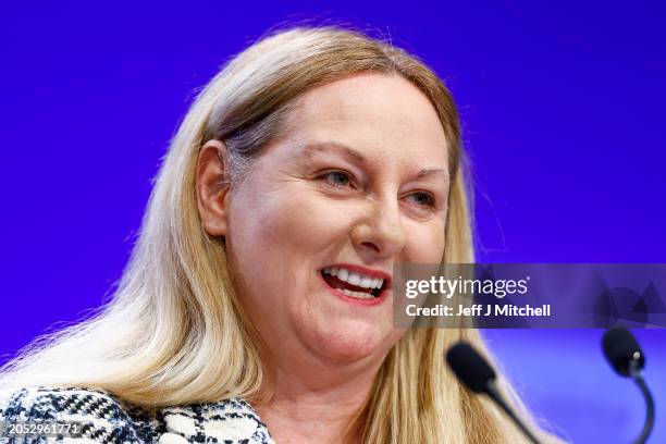 Former SNP MP Lisa Cameron who defected to Conservatives speaks during the Scottish Conservative conference at the P&J Live on March 02, 2024 in...