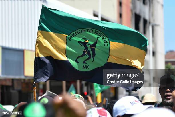 Flag during the MK Party march to Durban City Hall on March 01, 2024 in Durban, South Africa. The newly formed political party marched against poor...