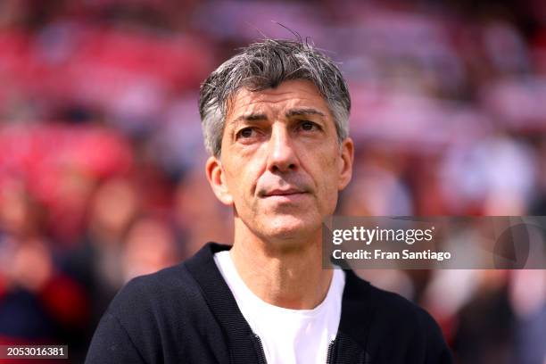 Imanol Alguacil, Head Coach of Real Sociedad, looks on prior to the LaLiga EA Sports match between Sevilla FC and Real Sociedad at Estadio Ramon...