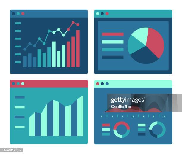 data statistics analysis charts graphs software windows - cyber-security-white-background stock illustrations