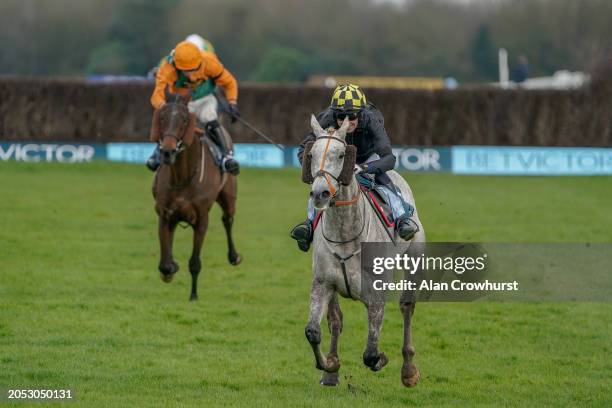 Paddy Brennan riding Highland Hunter clear the last to win The Get Best Odds Guaranteed At BetVictor Veterans' Handicap Chase at Newbury Racecourse...