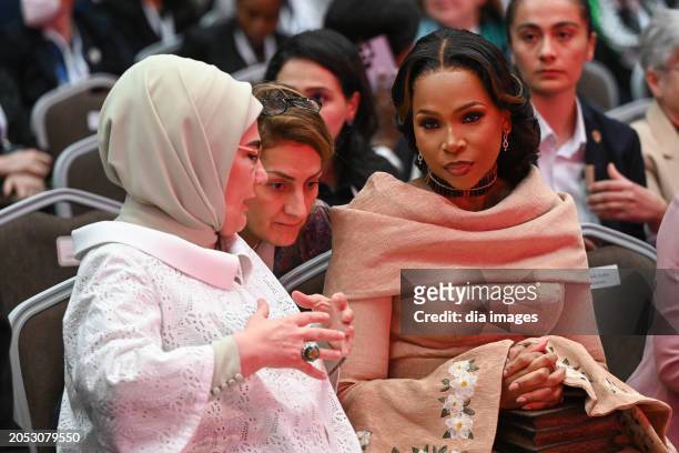Emine Erdoğan, wife of President Tayyip Erdoğan, attends the Antalya Diplomatic Forum Women, Peace and Security Session in 2024, and Emine Erdoğan...