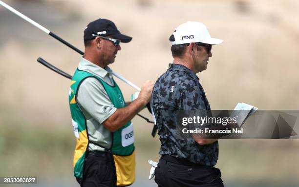 Louis Oosthuizen of Stinger GC writes down his score on the 13th hole during day two of the LIV Golf Invitational - Jeddah at Royal Greens Golf &...