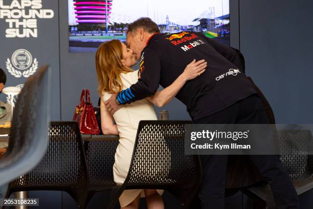 Oracle Red Bull Racing Team Principal Christian Horner kisses wife Geri Horner ahead of the F1 Grand Prix of Bahrain at Bahrain International Circuit...