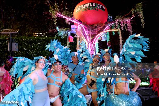 Emerald City Kickball members are seen rehearsing in the marshalling area near Hyde Park on March 02, 2024 in Sydney, Australia. Emerald City...