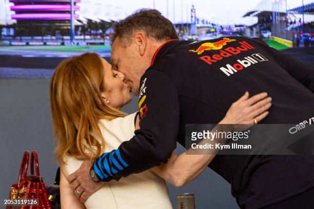 Oracle Red Bull Racing Team Principal Christian Horner kisses wife Geri Horner ahead of the F1 Grand Prix of Bahrain at Bahrain International Circuit...