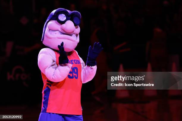 The Dayton Flyers mascot performs before the game against the Davidson Wildcats and the Dayton Flyers on February 27 at UD Arena in Cincinnati, OH.