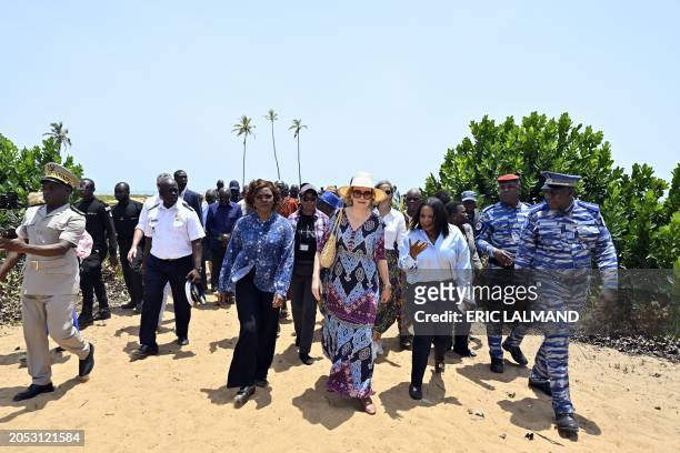 Queen Mathilde of Belgium pictured during a royal visit to Grand-Lahou and its cemetery, during a royal working visit to Ivory Coast, Tuesday 05...