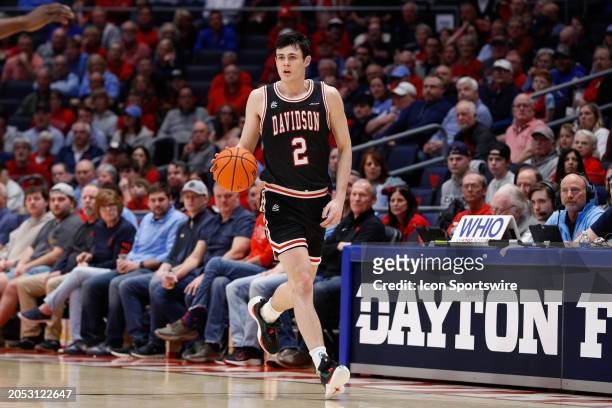 Davidson Wildcats forward Bobby Durkin controls the ball during the game against the Davidson Wildcats and the Dayton Flyers on February 27 at UD...