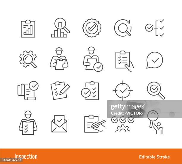 ilustraciones, imágenes clip art, dibujos animados e iconos de stock de iconos de inspección - serie de iconos de línea - calidad