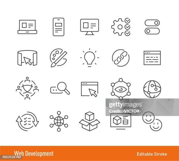 web development icons - line icon series - digital marketing tools stock illustrations