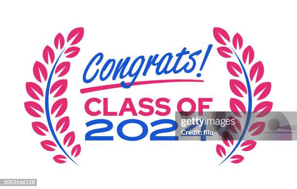 congrats class of 2024 congratulations laurel wreath message design - bay leaf stock illustrations