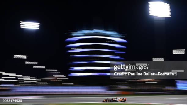 Lando Norris of Great Britain driving the McLaren MCL38 Mercedes on track during the F1 Grand Prix of Bahrain at Bahrain International Circuit on...