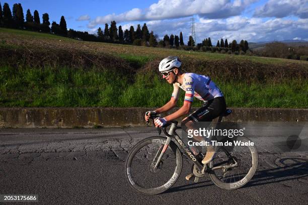 Tadej Pogacar of Slovenia and UAE Team Emirates competes in the breakaway during the 18th Strade Bianche 2024, Men's Elite a 215km one day race from...