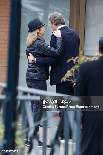 The Infanta Elena with Beltran Gomez Acebo at the funeral chapel of Fernando Gomez-Acebo, at the Tanatorio Parcesa La Paz, on March 2 in Alcobendas,...