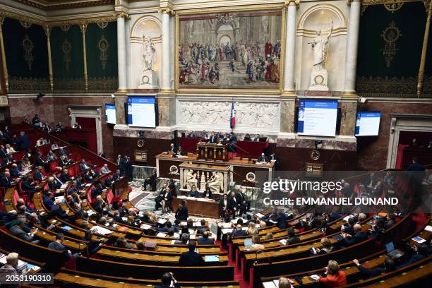 French Members of Parliament take part in a session of questions to the Government at the French National Assembly in Paris on March 5, 2024.