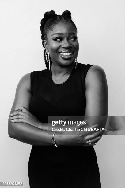 Radio broadcaster & television presenter Clara Amfo is photographed backstage at the 2024 EE BAFTA Film Awards, held at The Royal Festival Hall on...