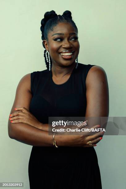 Radio broadcaster & television presenter Clara Amfo is photographed backstage at the 2024 EE BAFTA Film Awards, held at The Royal Festival Hall on...