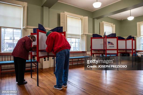 People vote in the US Presidential Primary on Super Tuesday at Community House in Rockport, Massachusetts, on March 5, 2024. Americans from 15 states...