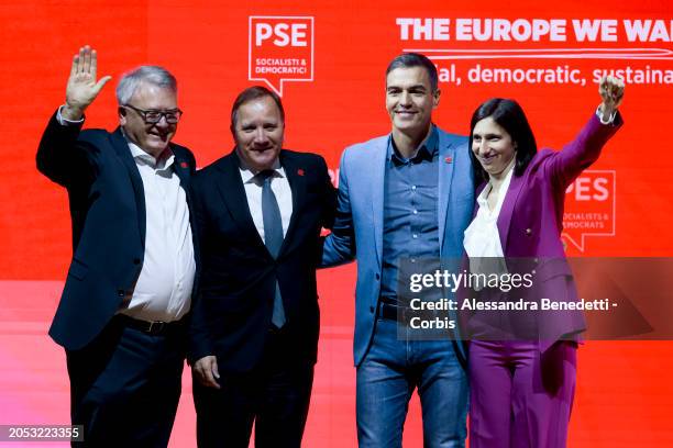 Common Candidate Nicolas Schmit, PES President Stefan Löfven, Prime Minister of Spain Pedro Sánchez, PD Leader Elly Schlein, attend the 2024 Election...