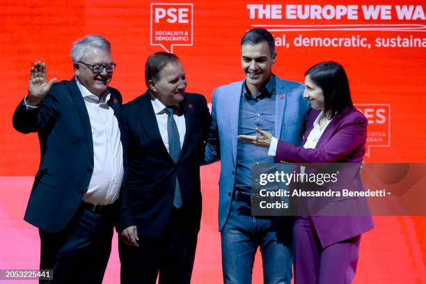 Common Candidate Nicolas Schmit, PES President Stefan Löfven, Prime Minister of Spain Pedro Sánchez, PD Leader Elly Schlein, attend the 2024 Election...