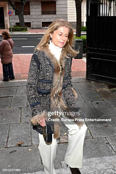 Maria Chavarri arriving at the christening of Alvaro Falco and Isabelle Junot's daughter, Philippa Falco Junot, on March 2 in Madrid, Spain.