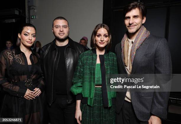 Karen Wazen, Michel Saab, Olivia Palermo and Johannes Huebl attend the Elie Saab Womenswear Fall/Winter 2024-2025 show as part of Paris Fashion Week...