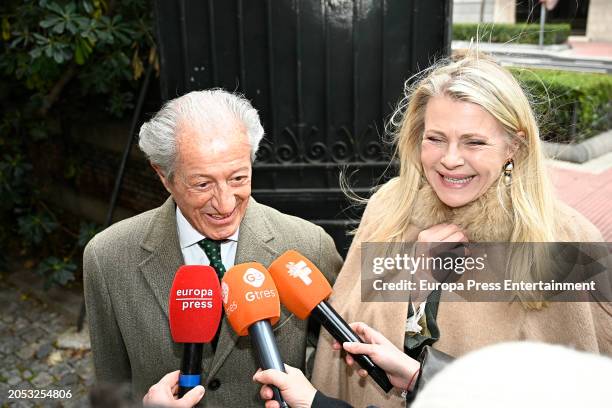 Phillipe Junot and Nina Wendelboe-Larsen arriving at the christening of Alvaro Falco and Isabelle Junot's daughter, Philippa Falco Junot, on March 2...