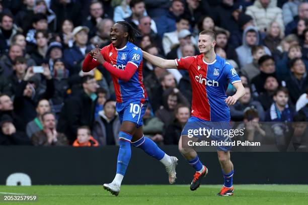 Eberechi Eze of Crystal Palace celebrates scoring his team's first goal during the Premier League match between Tottenham Hotspur and Crystal Palace...