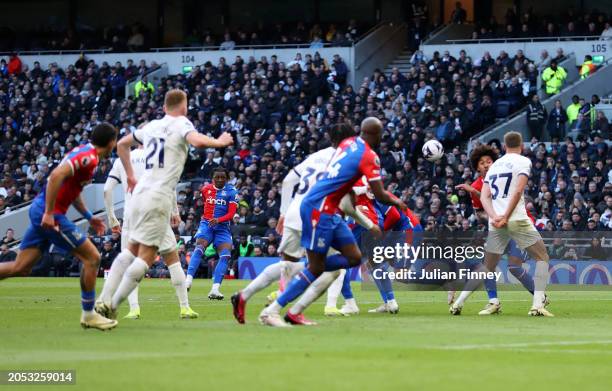 Eberechi Eze of Crystal Palace scores his team's first goal during the Premier League match between Tottenham Hotspur and Crystal Palace at the...