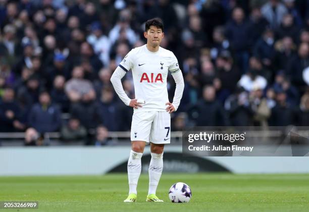 Son Heung-Min of Tottenham Hotspur looks dejected after Eberechi Eze of Crystal Palace scores his team's first goal during the Premier League match...