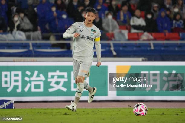 Tatsuki Nara, captain of Avispa Fukuoka in action during the J.LEAGUE MEIJI YASUDA J1 2nd Sec. Match between Yokohama F•Marinos and Avispa Fukuoka at...