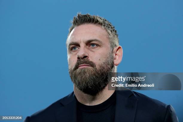 Daniele De Rossi, Head Coach of AS Roma, looks on prior to the Serie A TIM match between AC Monza and AS Roma - Serie A TIM at the U-Power Stadium on...