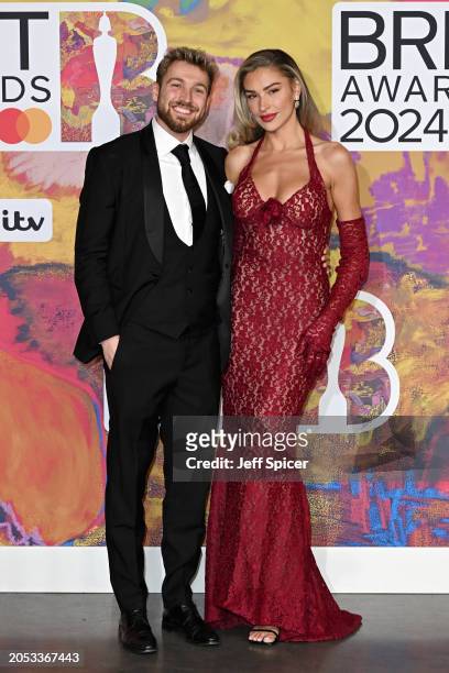 Sam Thompson and Zara McDermott attend the BRIT Awards 2024 at The O2 Arena on March 02, 2024 in London, England.