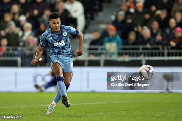 Ollie Watkins of Aston Villa scores his team's second goal during the Premier League match between Luton Town and Aston Villa at Kenilworth Road on...