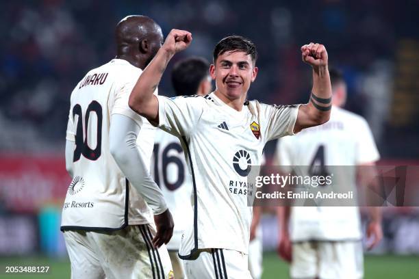 Paulo Dybala of AS Roma celebrates scoring his team's third goal during the Serie A TIM match between AC Monza and AS Roma - Serie A TIM at the...