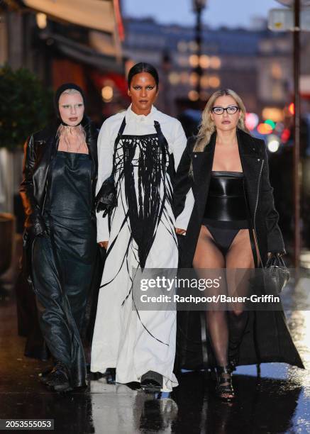 Julia Fox, Richie Shazam and Briana Andalore are seen heading to the Ann Demeulemeester show during Paris Fashion Week on March 02, 2024 in Paris,...