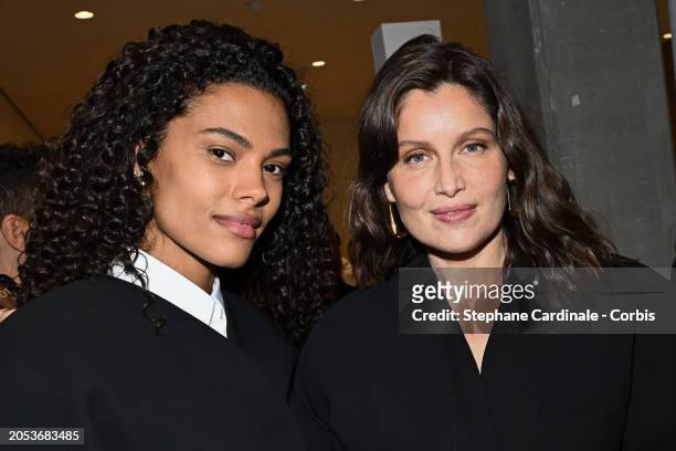 Tina Kunakey and Laetitia Casta attend the Simon Jacquemus' "Chevalier de l'ordre des Arts et des Lettres" Medal Ceremony as part of Paris Fashion...