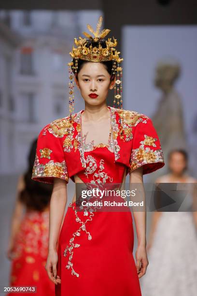 Model walks the runway during the Vivienne Tam Womenswear Fall/Winter 2024-2025 show at Palais de Tokyo as part of Paris Fashion Week on March 02,...