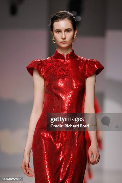 Model walks the runway during the Vivienne Tam Womenswear Fall/Winter 2024-2025 show at Palais de Tokyo as part of Paris Fashion Week on March 02,...