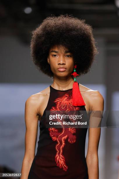 Model walks the runway during the Vivienne Tam Womenswear Fall/Winter 2024-2025 show at Palais de Tokyo as part of Paris Fashion Week on March 02,...