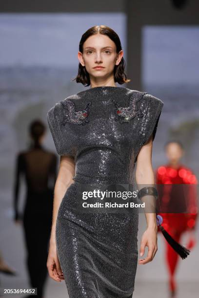 Model walks the runway during the Vivienne Tam Womenswear Fall/Winter 2024-2025 show at Palais de Tokyo as part of Paris Fashion Week on March 02,...