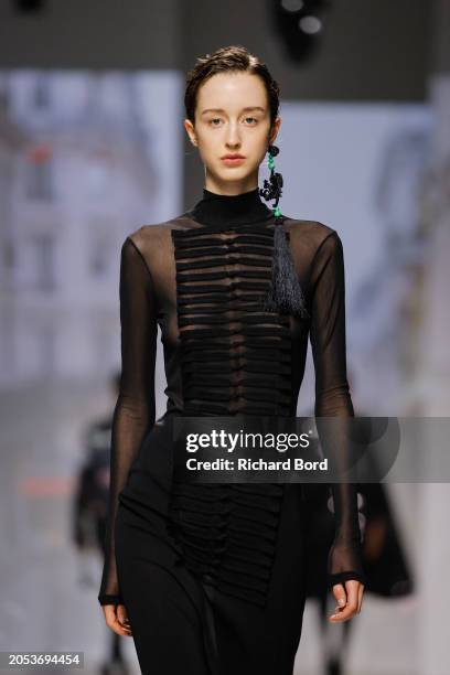 Model walks the runway during the Vivienne Tam Womenswear Fall/Winter 2024-2025 show at Palais de Tokyo as part of Paris Fashion Week on March 02,...