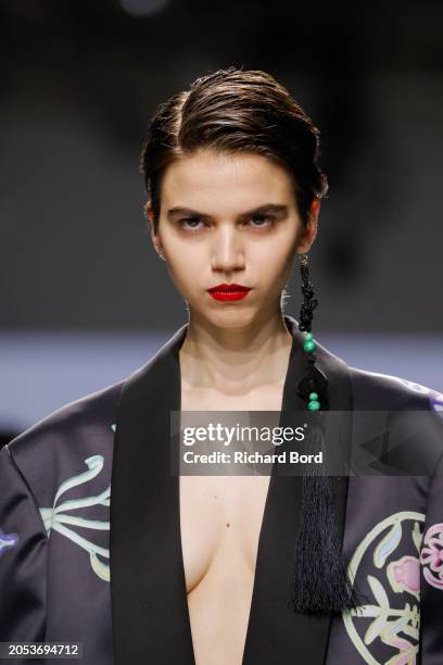 Model walks the runway during the Vivienne Tam Womenswear Fall/Winter 2024-2025 show at Palais de Tokyo as part of Paris Fashion Week on March 02,...