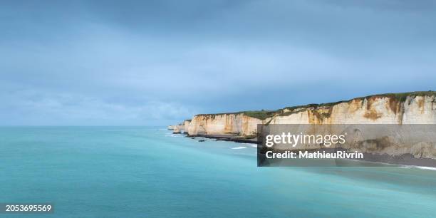 aerial view of etretat cliffs and beautiful colors - alabaster background stock pictures, royalty-free photos & images