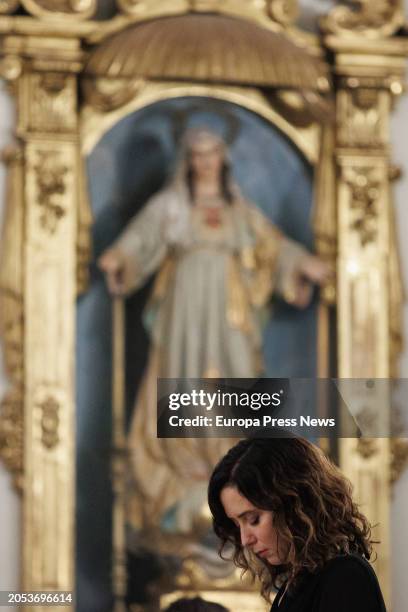 The President of the Community of Madrid, Isabel Diaz Ayuso, at the Mass prior to receiving the medal of Honorary Camarera of the Royal and...