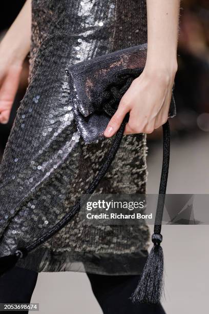 Model, clothing detail, walks the runway during the Vivienne Tam Womenswear Fall/Winter 2024-2025 show at Palais de Tokyo as part of Paris Fashion...